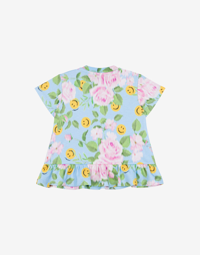 笑脸与玫瑰纯棉联体连衣裙 绿松石色 Moschino 1