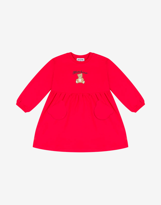 Moschino 泰迪熊印花棉质长毛绒连衣裙 红色 Moschino 0