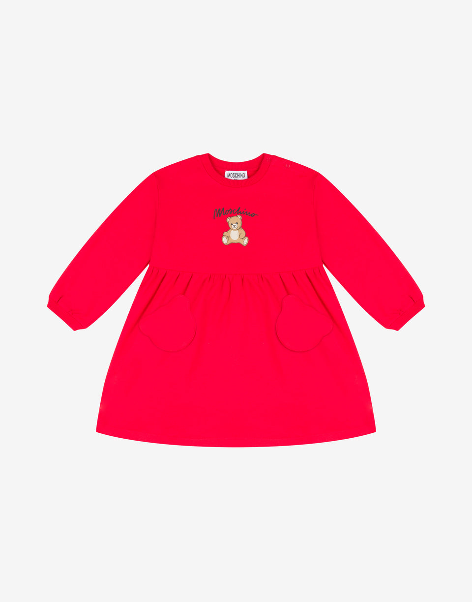 Moschino 泰迪熊印花棉质长毛绒连衣裙 红色 Moschino 0