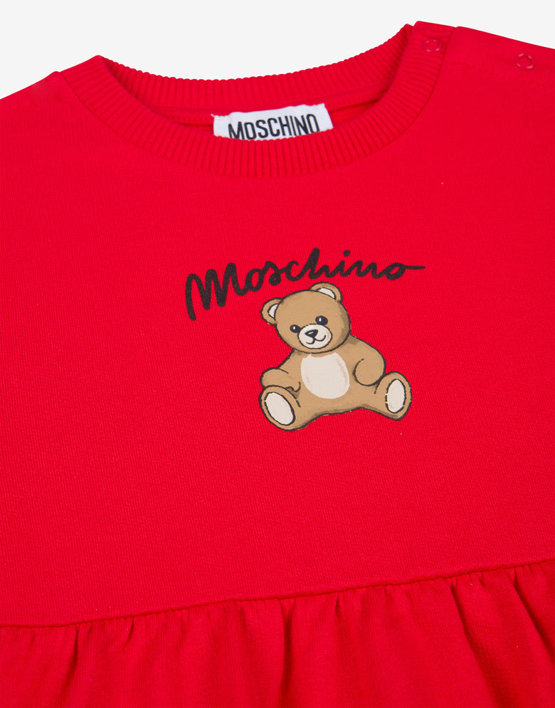 Moschino 泰迪熊印花棉质长毛绒连衣裙 红色 Moschino 2