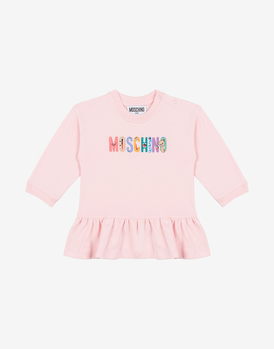 Printed cotton fleece dress Confetti pink Moschino 0