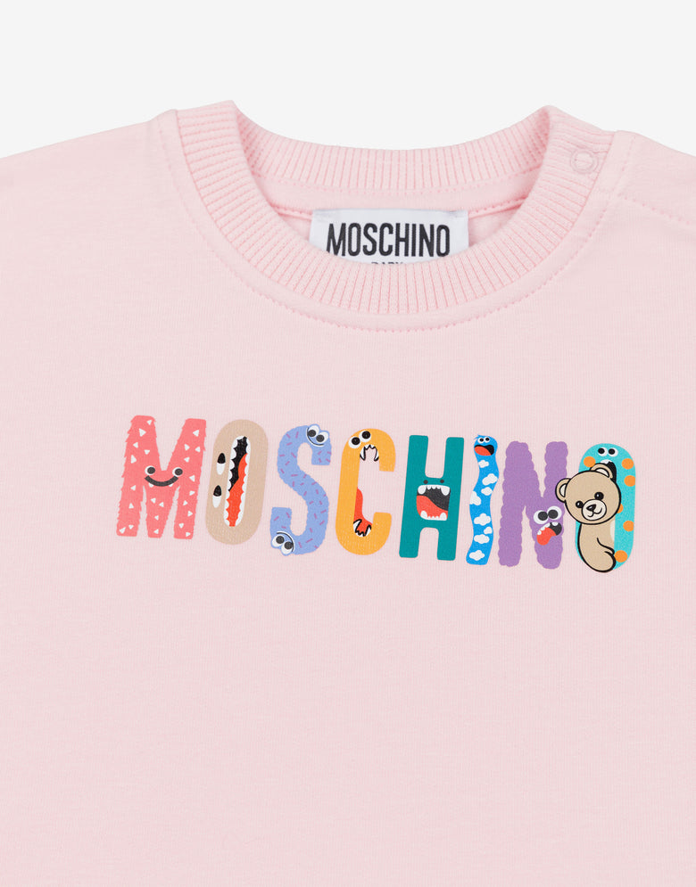 Printed cotton fleece dress Confetti pink Moschino 2