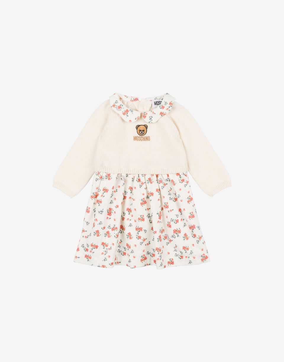 Abito in maglia rasata e velluto stampato Bianco Moschino 0