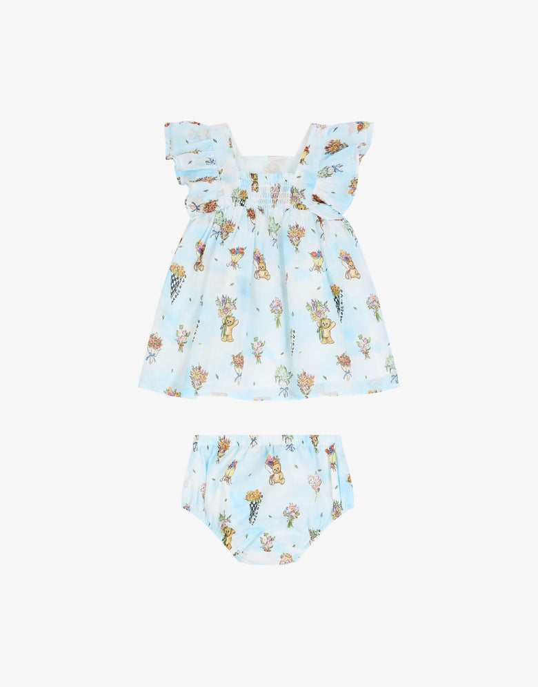 Conjunto de vestido y braguitas en voile de algodón estampado Celeste Moschino 1