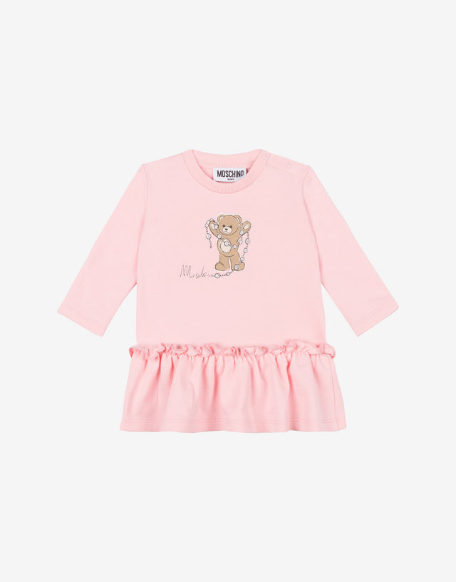 Printed cotton sweatshirt dress Pale pink Moschino 0