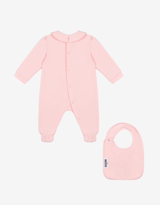 Set tutina e bavaglino in felpa di cotone Moschino Teddy Bear Rosa confetto Moschino 1