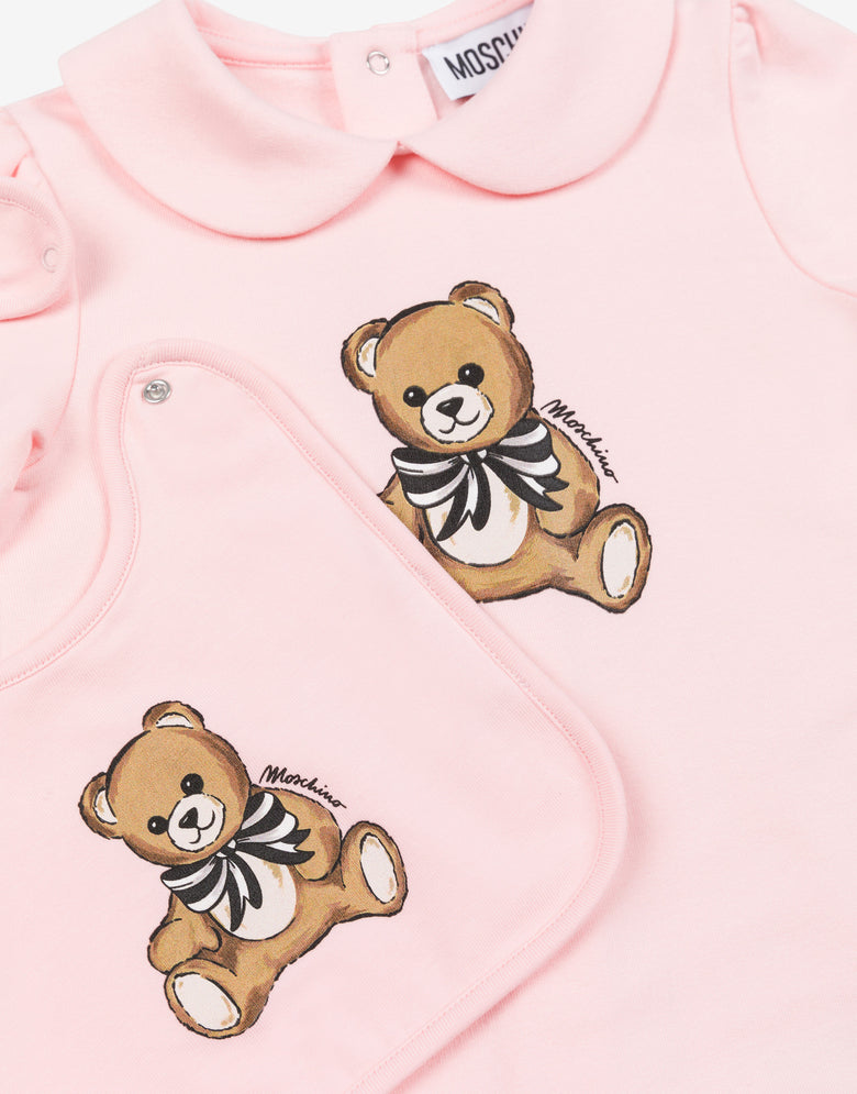 Moschino Teddy Bear cotton plush romper and bib set Confetti pink Moschino 2
