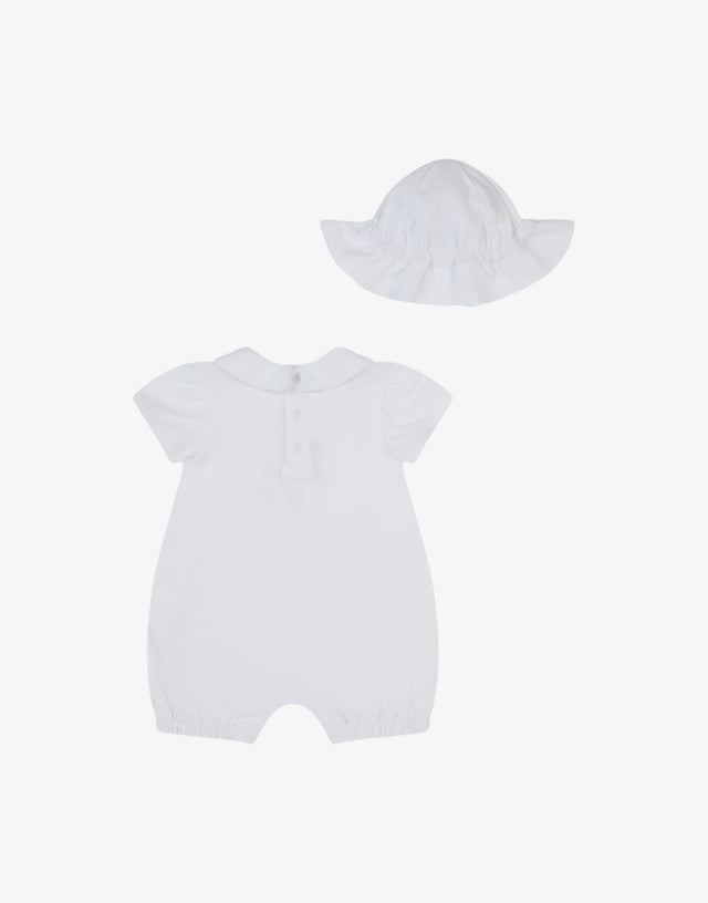 Cotton piqué romper and hat set White Moschino 1