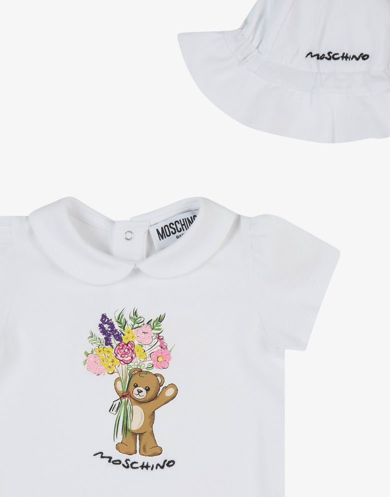 コットンピケのロンパースとキャップのセット ホワイト Moschino 2