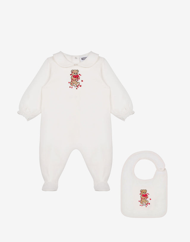 Set tutina e bavaglino in felpa di cotone Bianco Moschino 0