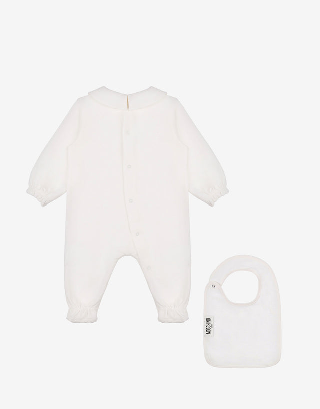 Set tutina e bavaglino in felpa di cotone Bianco Moschino 1