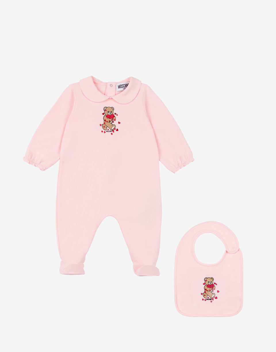Conjunto de macacão e babete em malha de algodão Rosa claro Moschino 0