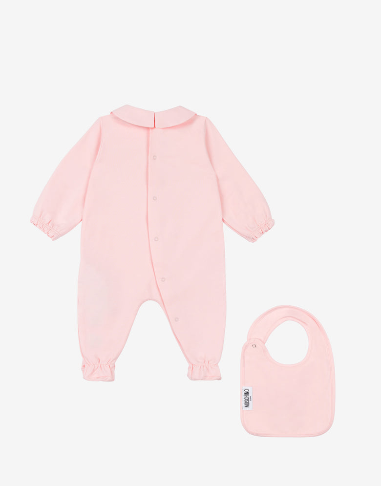 Conjunto de macacão e babete em malha de algodão Rosa claro Moschino 1