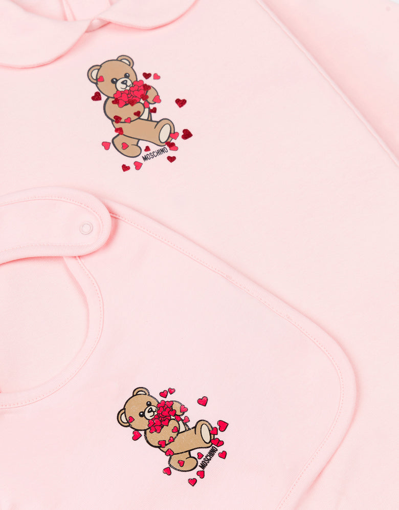Conjunto de macacão e babete em malha de algodão Rosa claro Moschino 2