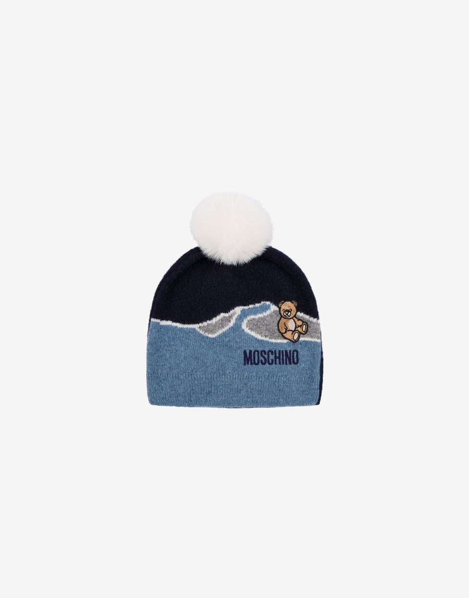 Wool blend jacquard hat Blue Moschino 0