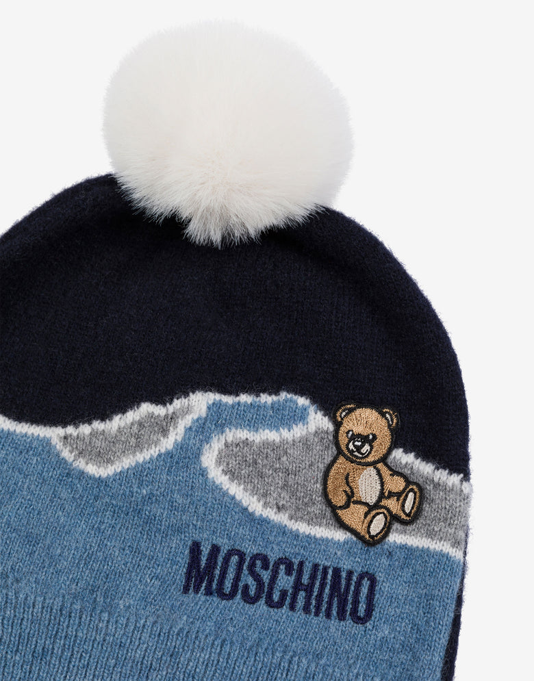 Wool blend jacquard hat Blue Moschino 2