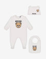Moschino Teddy Bear cotton plush romper, hat and bib set