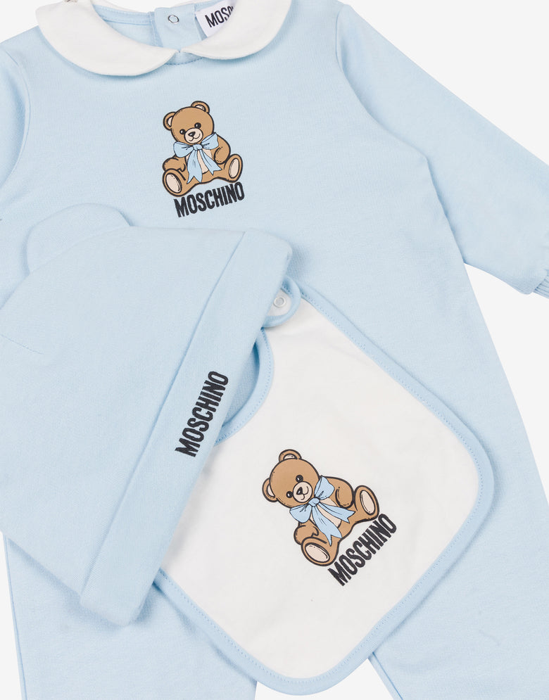 Set aus Strampler, Lätzchen und Mütze aus Baumwollfleece  Moschino 2