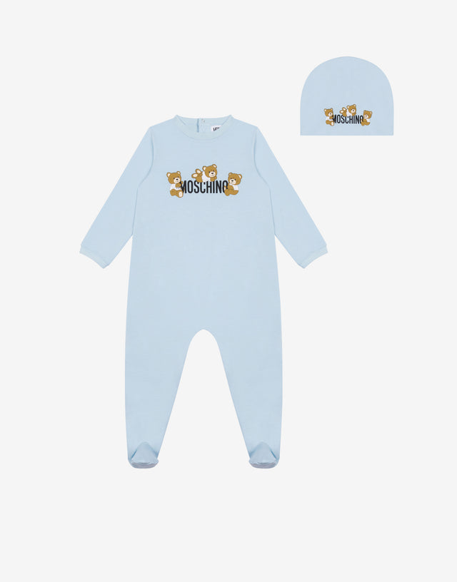 Set tutina e cappello in jersey Teddy Bear Baby Blu Moschino 0