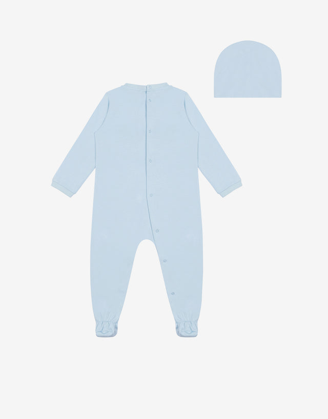 Set tutina e cappello in jersey Teddy Bear Baby Blu Moschino 1