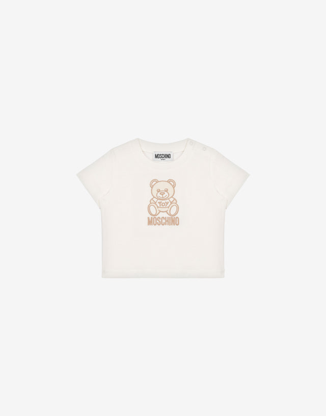 T-shirt in jersey con ricamo Teddy Bear Bianco Moschino 0