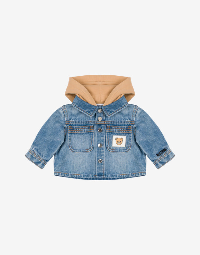 带兜帽的弹力牛仔夹克 蓝色牛仔布 Moschino 0