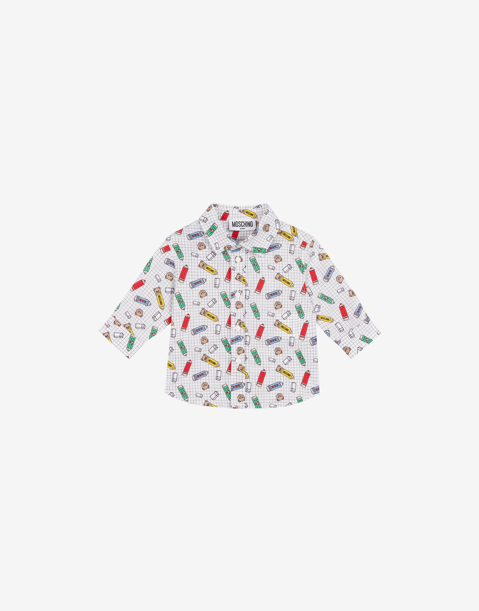 印花棉府绸衬衫 白色 Moschino 0