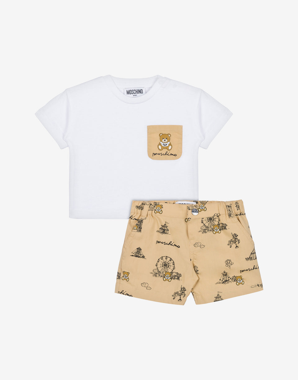 Conjunto de camiseta y pantalón corto Teddy Bear Beige Moschino 0