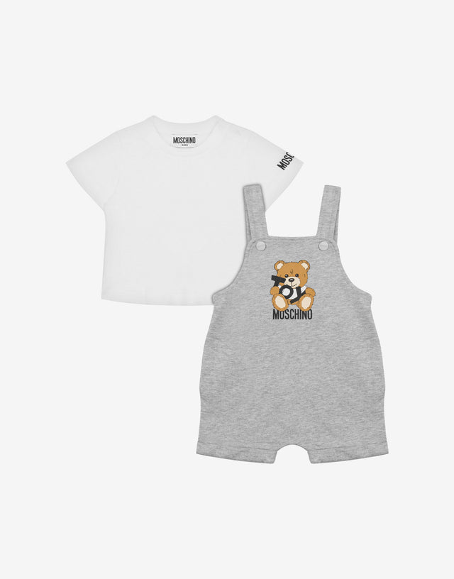 Completo t-shirt e salopette in felpa Grigio Moschino 0