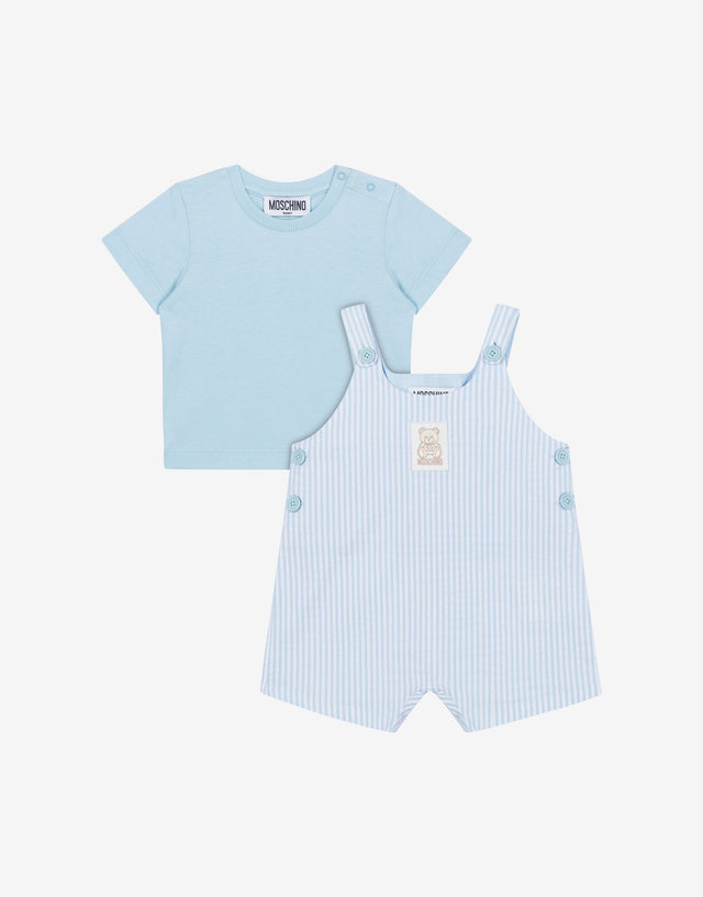 Completo t-shirt e salopette in seersucker  Moschino 0
