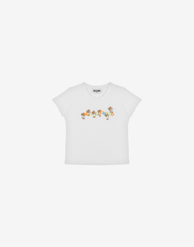 T-shirt in jersey Teddy Logo Bianco Moschino 0