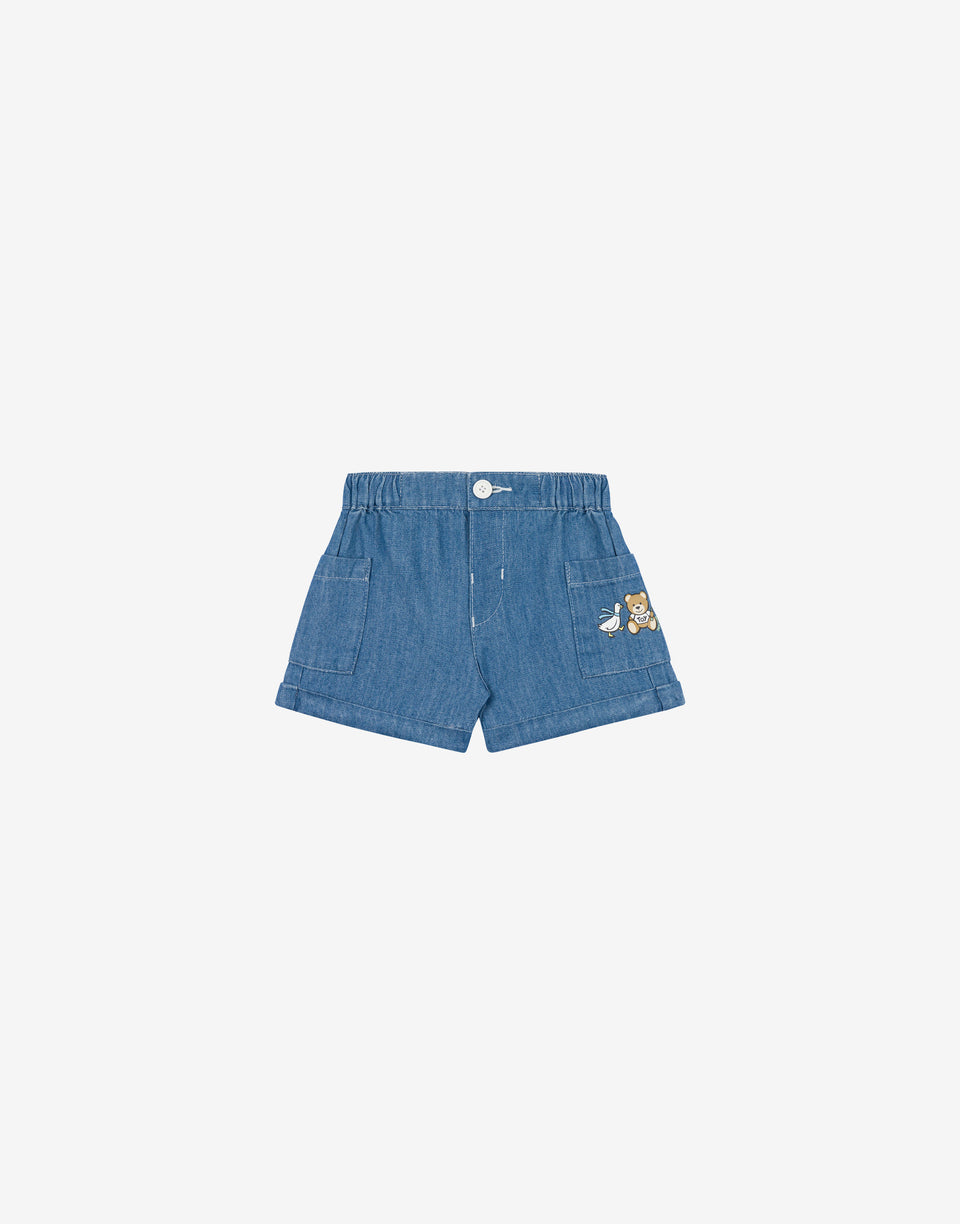 Short en chambray Goose & Teddy Bear Blue denim Moschino 0