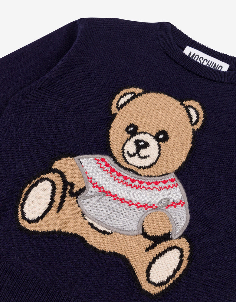 Pull Teddy Bear à Col Rond Bleu Moschino 2