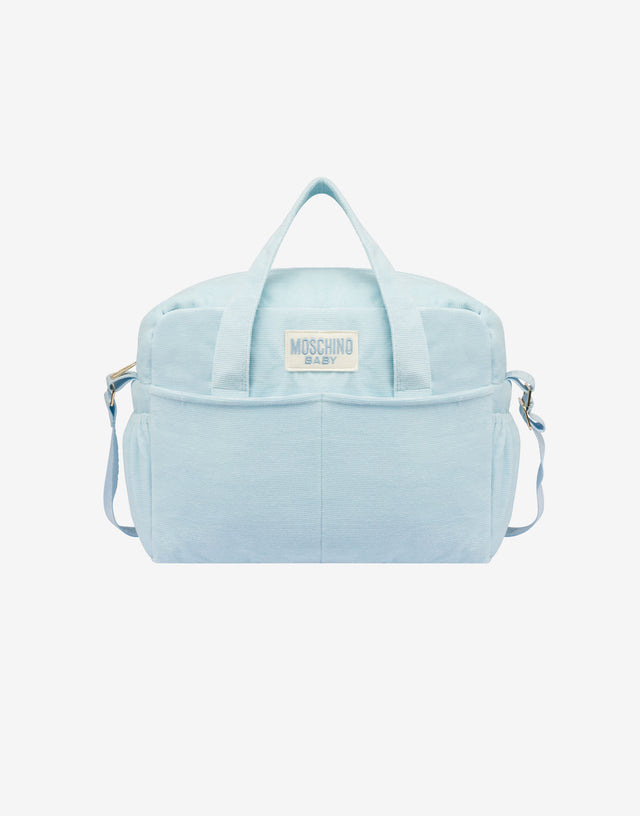 Cotton blend chenille mom bag with changing pad Sky blue Moschino 0