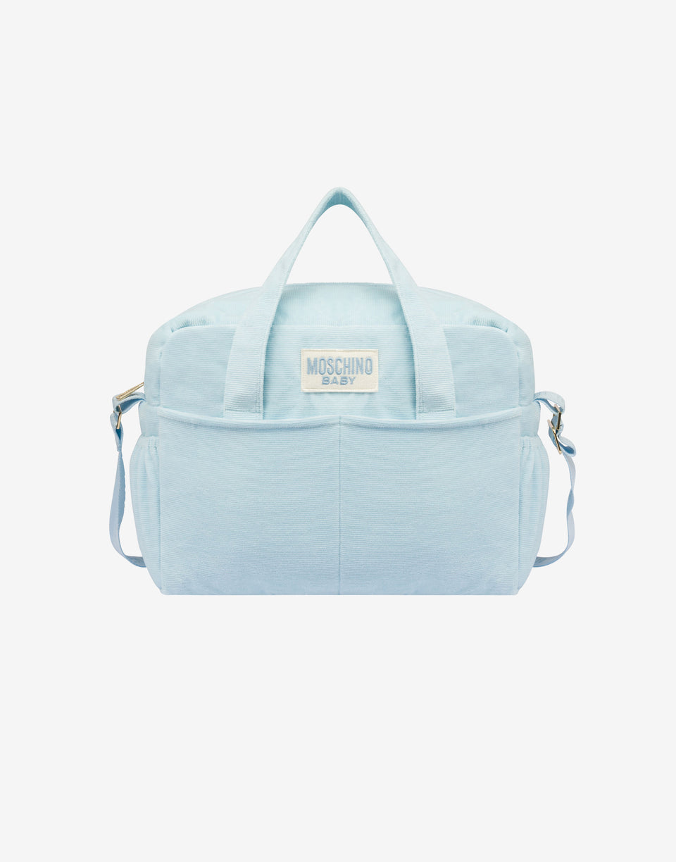 Cotton blend chenille mom bag with changing pad Sky blue Moschino 0