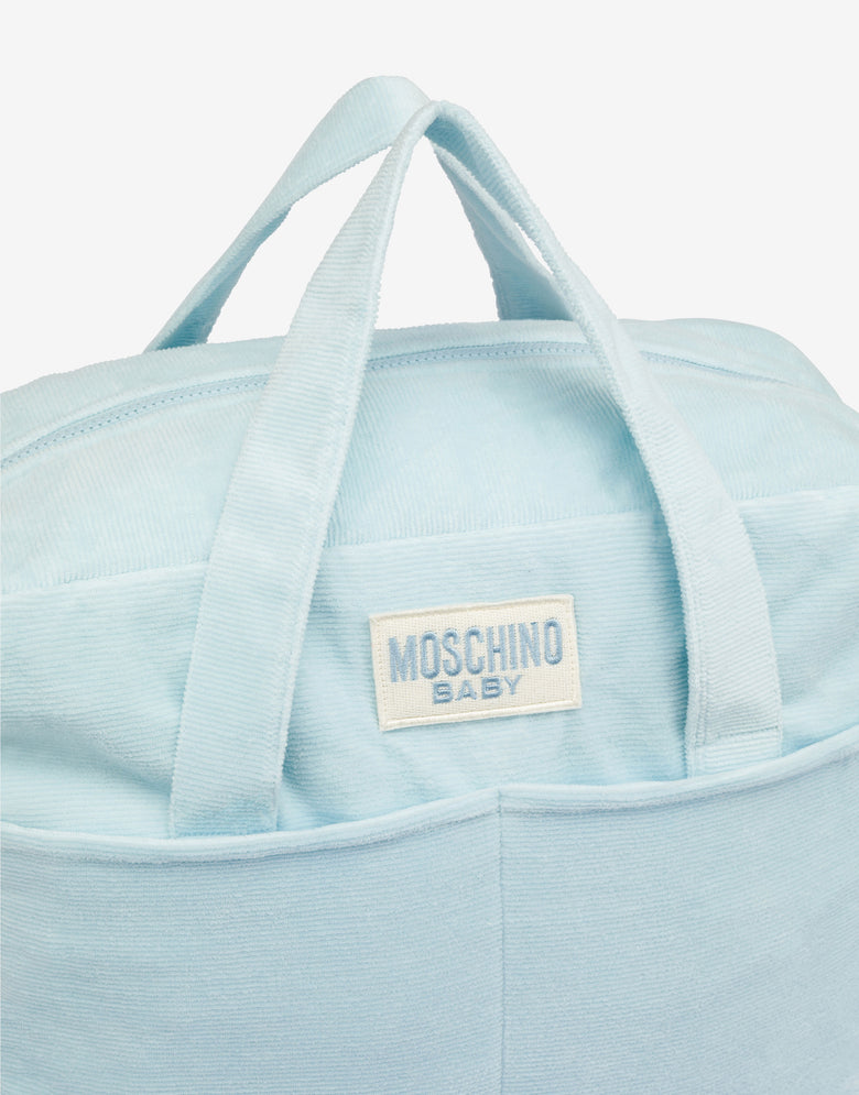 Cotton blend chenille mom bag with changing pad Sky blue Moschino 2