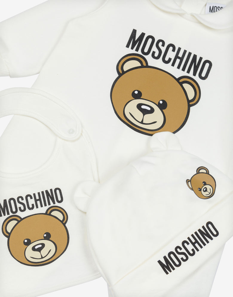 Set tutina, bavaglino e cappello in felpa Teddy Bear Bianco Moschino 2