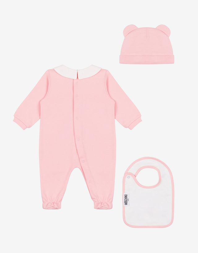 Set tutina, cappello e bavaglino in cotone Moschino Teddy Bear Rosa confetto Moschino 1