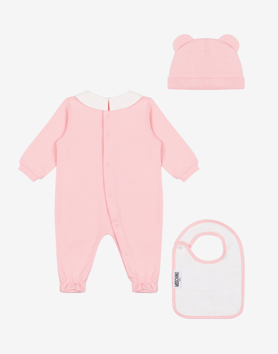 Set tutina, cappello e bavaglino in cotone Moschino Teddy Bear Rosa confetto Moschino 1