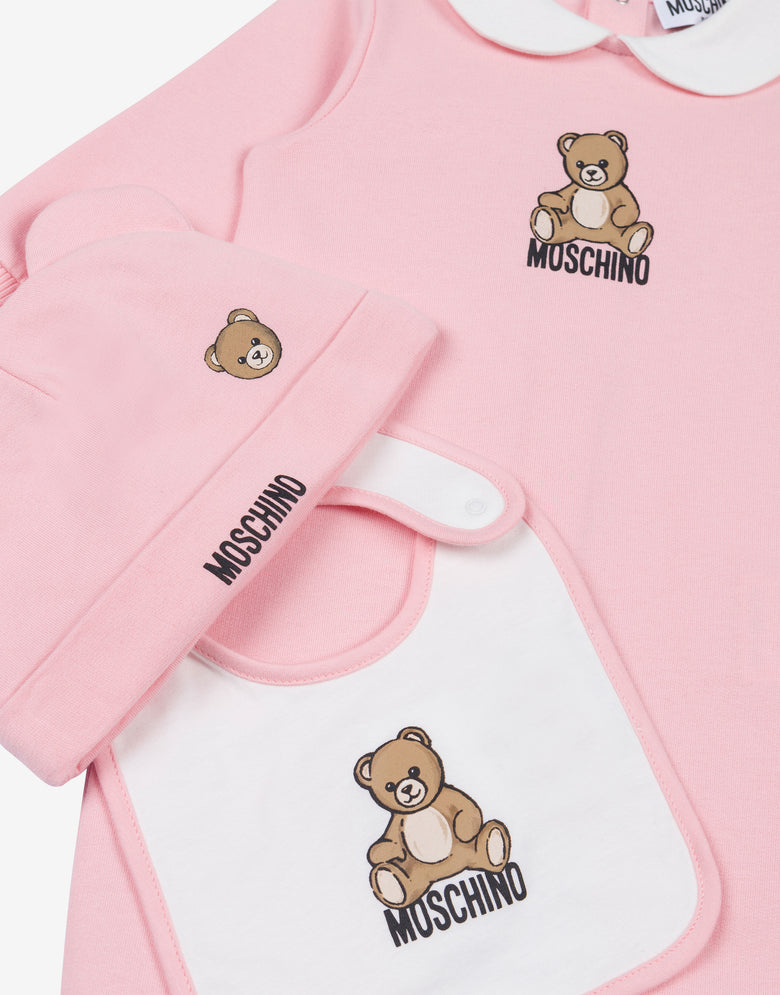 Conjunto de macacão, chapéu e babete em algodão Moschino Teddy Bear Rosa pastel Moschino 2