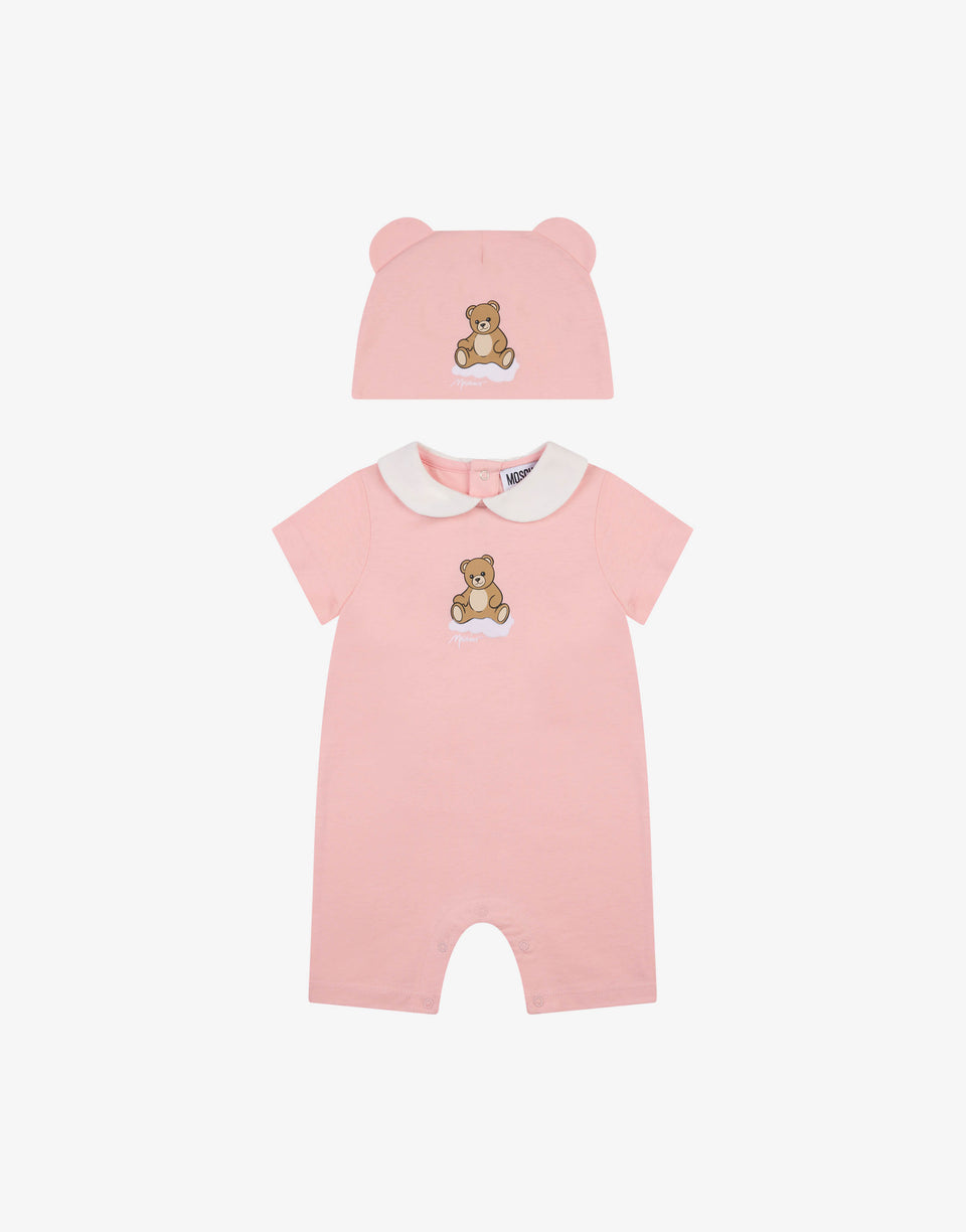 Ensemble combinaison et bonnet en jersey de coton Moschino Teddy Bear Rose Moschino 0