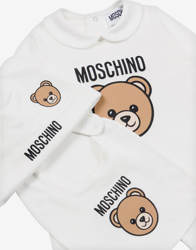 Set mit Strampler, Mütze und Lätzchen Moschino Teddy Bear Weiß Moschino 2