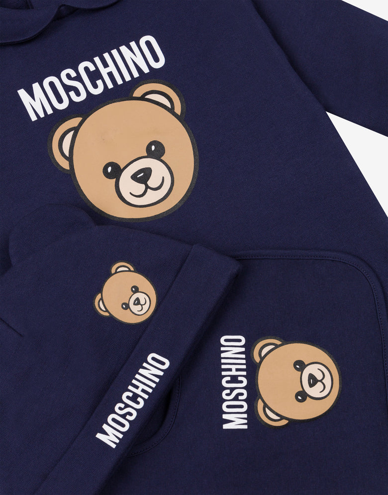 Moschino Teddy Bear Romper, Hat, and Bib Set Blue Moschino 2