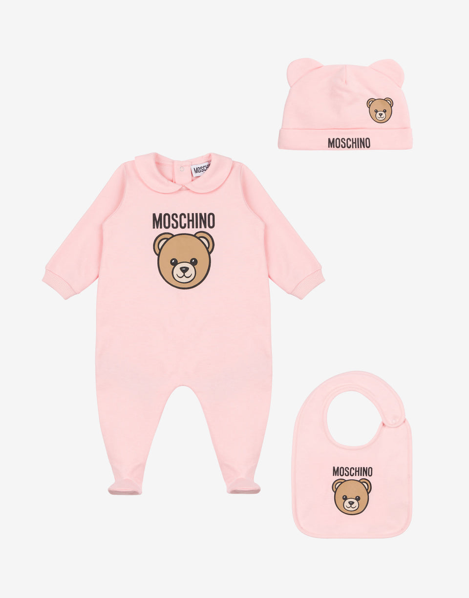 Moschino Teddy Bear Romper, Hat, and Bib Set Pale pink Moschino 0