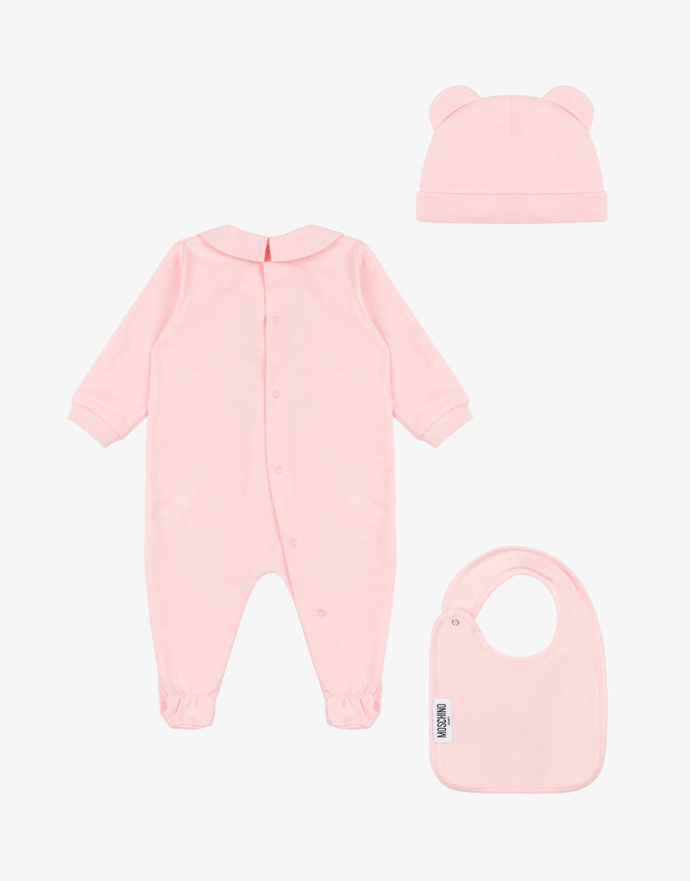 Moschino Teddy Bear Romper, Hat, and Bib Set Pale pink Moschino 1