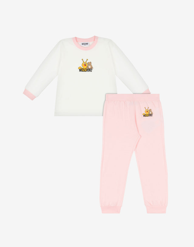 Bedrucktes T-Shirt und Hose aus Baumwolljersey Konfetti-Rosa Moschino 0