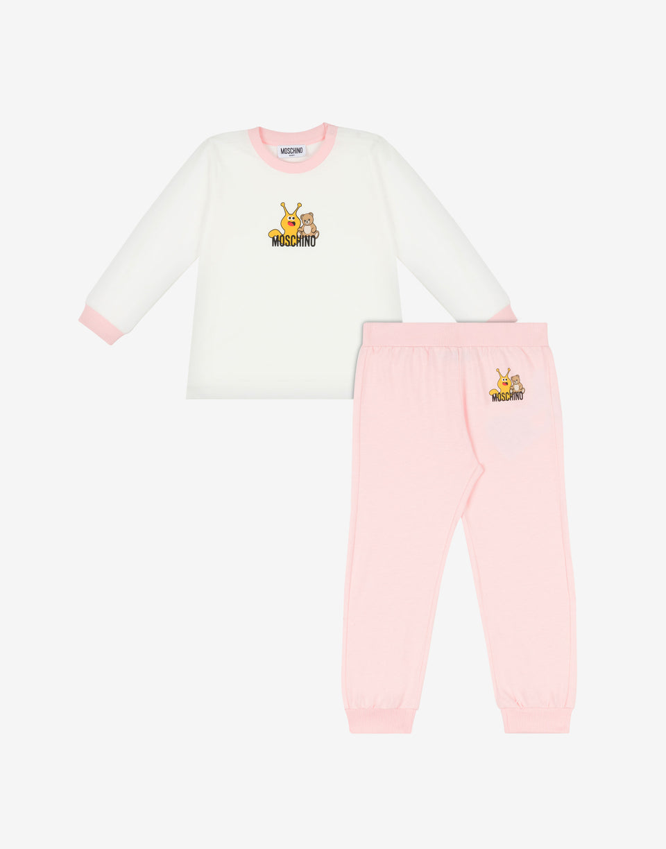 Bedrucktes T-Shirt und Hose aus Baumwolljersey Konfetti-Rosa Moschino 0
