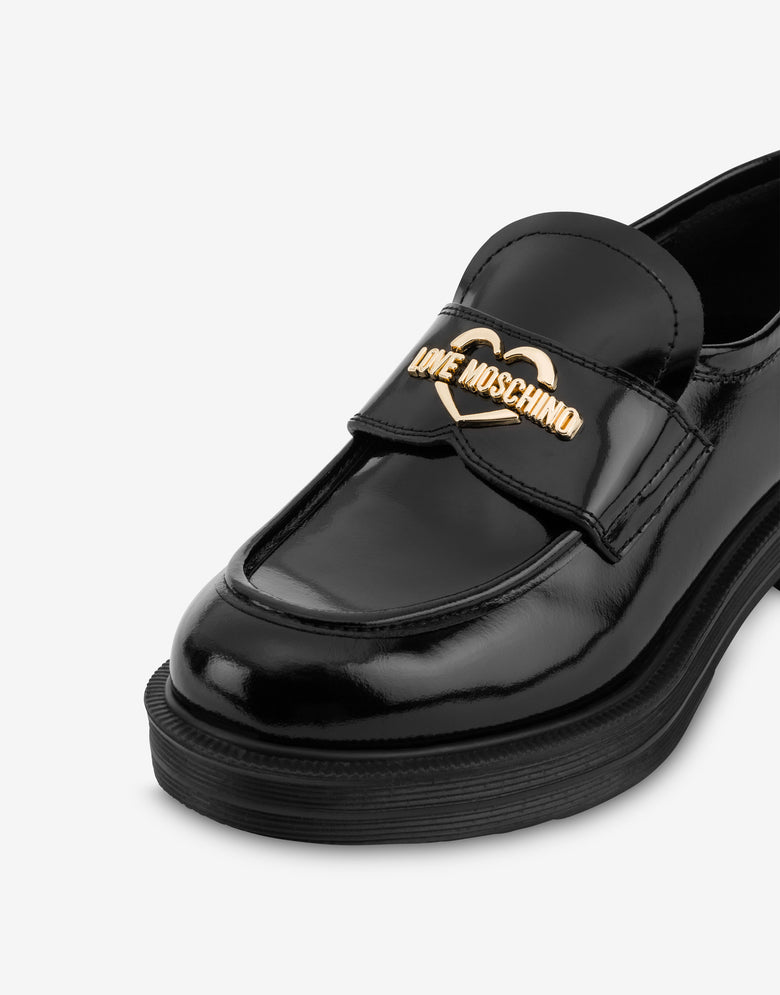 Heart Logo拉毛小牛皮莫卡辛靴 黑色 Love Moschino 3