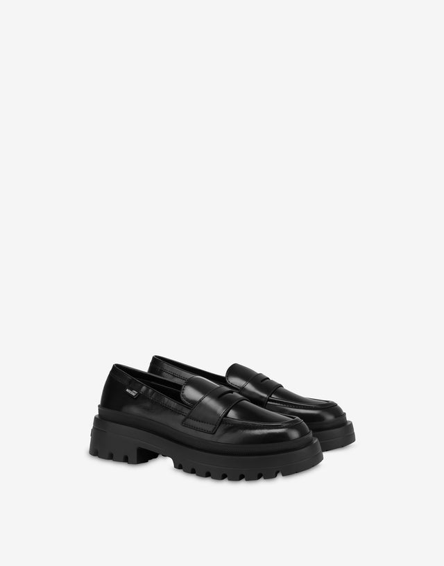Mocassini in vitello abrasivato Nero Love Moschino 0