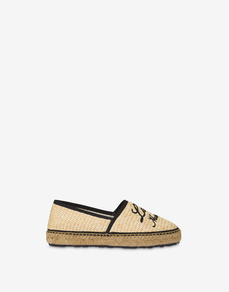 Espadrilles en raphia avec broderie Beige Love Moschino 1